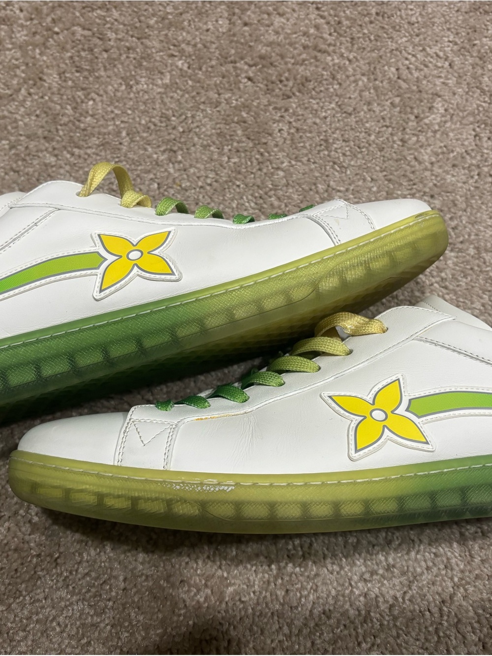 Louis Vuitton White Sneakers with Green & Yellow Floral Detail - Picture 11 of 12